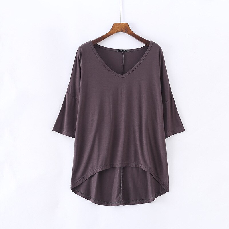 Women's Bat Sleeve T-shirt Korean Japan Style V-neck Solid Color Middle Sleeve Top Casual Summer Tee Large Size