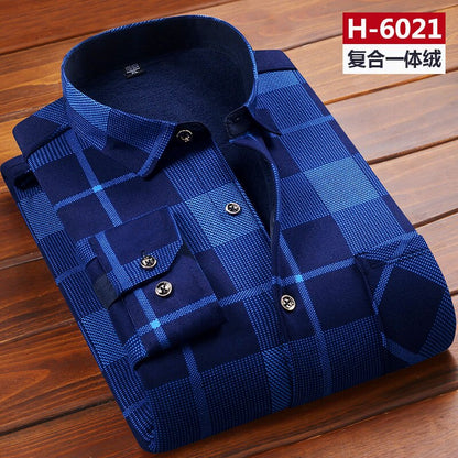 Men thermal shirt Winter Thick Flannel Warm Plaid Dress Shirts Long Sleeve Men's Work Shirts Casual Slim Fit thermo shirts 6XL