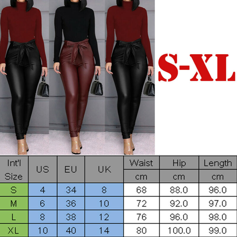 Hirigin Belt High Waist Pencil Pant Women Faux Leather PU Sashes Long Trousers Casual Sexy Exclusive Design Fashion Pants