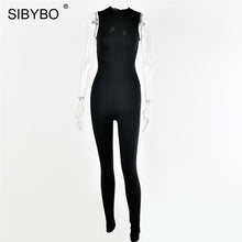 Load image into Gallery viewer, Sibybo Sleeveless Skinny Summer Rompers Womens Jumpsuit O-Neck Invisible Zipper Sexy Jumpsuit Women Solid Sport Casual Overalls
