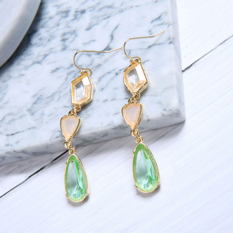 Fresh alloy gemstone crystal water drop ladies earrings simple and versatile European and American fashion jewelry