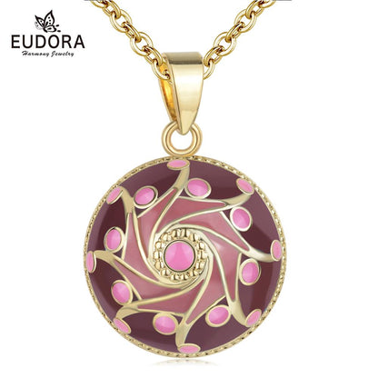 EUDORA Original Enamel Craft Pink Harmony Ball Musical Pendant Universe Planet Necklace For Mom Baby Pregnancy Jewelry Gift Idea