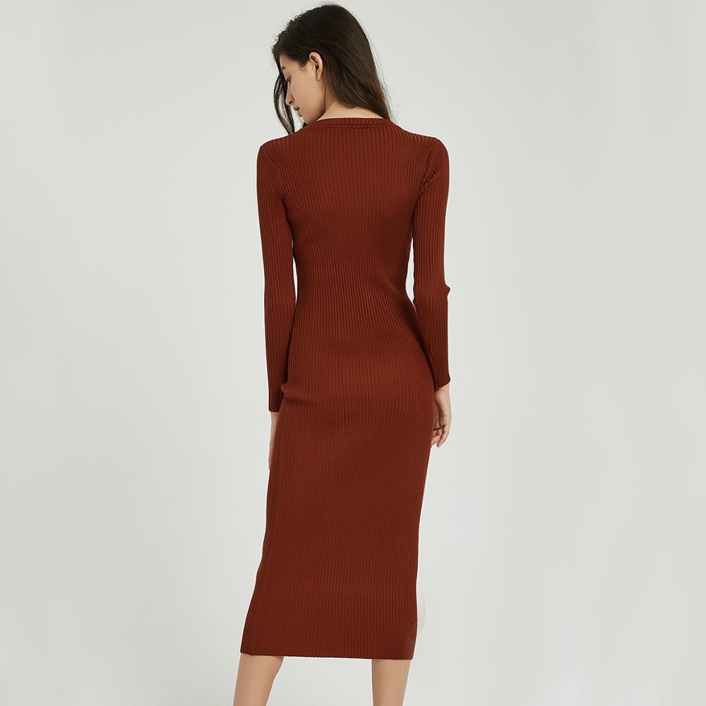 Wixra Women Sweater Dress All Base Match Slim Female O-neck Full Sleeve Mid-calf Knit Dresses Ladies 2019 Autumn Winter
