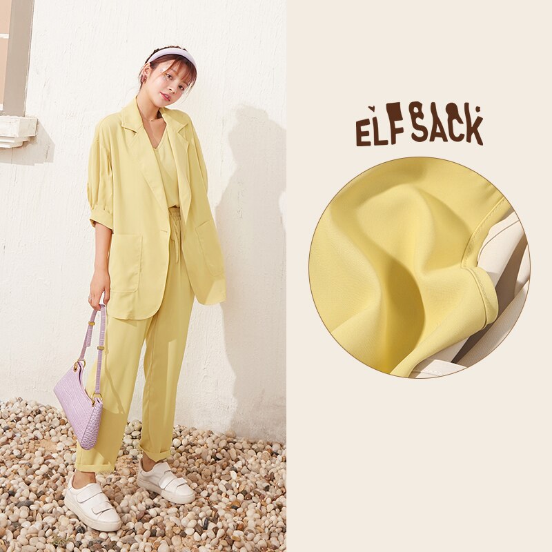 ELFSACK Candy Color Solid Casual Women Matching Sets 2020 Summer ELF High Waist Korean Office Ladies Daily Work Three Piece Sets