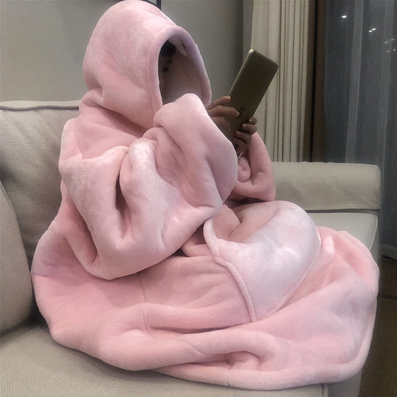 Winter Thick Comfy Fleece TV Blanket With Sleeves Hooded Weighted Adult Fleece Blanket Hoodie Pocket Soft Warm For Beds Hoodie