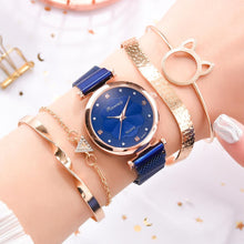 将图片加载到图库查看器，Elegant Lady Watches Bralcet Gift Wristwatch for Women 5 PCS Set Casual Fashion Rose Gold Female Wristwatch Gift
