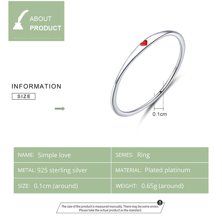 Bamoer Sterling Silver 925 Tiny Red Enamel Heart Finger Rings for Women Circle Slim Fashion Jewelry Bijoux 2019 New SCR620