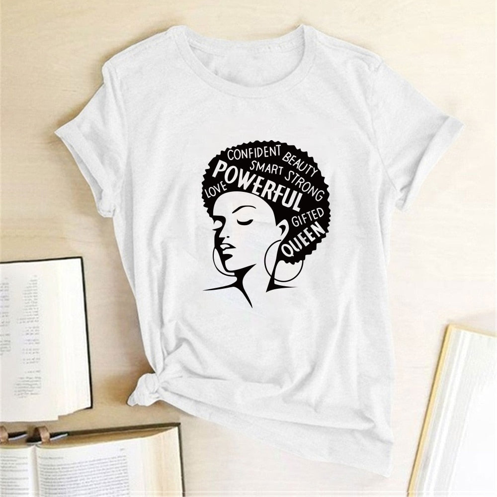 Graphic T-shirts Women Summer Slim Kawaii Women T Shirt Polyester High Quality Female Print Powerful Girl Independence Day T-shirt