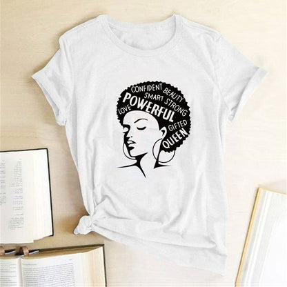 Graphic T-shirts Women Summer Slim Kawaii Women T Shirt Polyester High Quality Female Print Powerful Girl Independence Day T-shirt