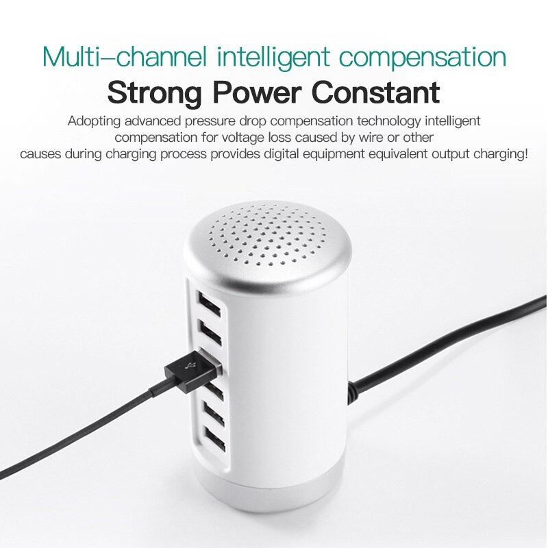 Multi-port Charger 6 USB Port Desktop Charger Rapid Tower Charging Station Power Adapter 30W LED Indicator UL Certification US