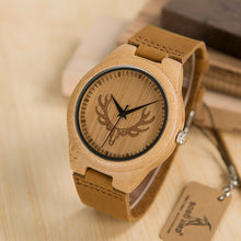 Load image into Gallery viewer, BOBO BIRD Top brand Men&#39;s Bamboo Wooden Watch Quartz Real Leather Strap Men Watches relojes finos de hombre
