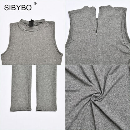 Sibybo Sleeveless Skinny Summer Rompers Womens Jumpsuit O-Neck Invisible Zipper Sexy Jumpsuit Women Solid Sport Casual Overalls