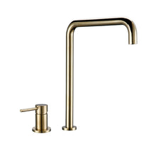 Cargar imagen en el visor de la galería, Brush Gold Sdolid Brass Single Handle Kitchen Mixer Tap 360 Degree Swivel Spout Brushed Gold 2 hole Deck Mounted Sink Faucet
