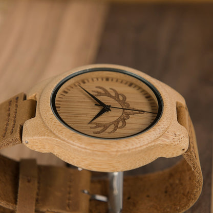 Men Quartz Real Bamboo Wooden Watch