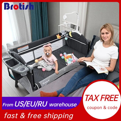 Multifunctional Baby Crib Foldable Baby Bed With Diaper Table Cradle Rocker Kid Game Bed Portable Baby Crib For 0-6 Years Kids