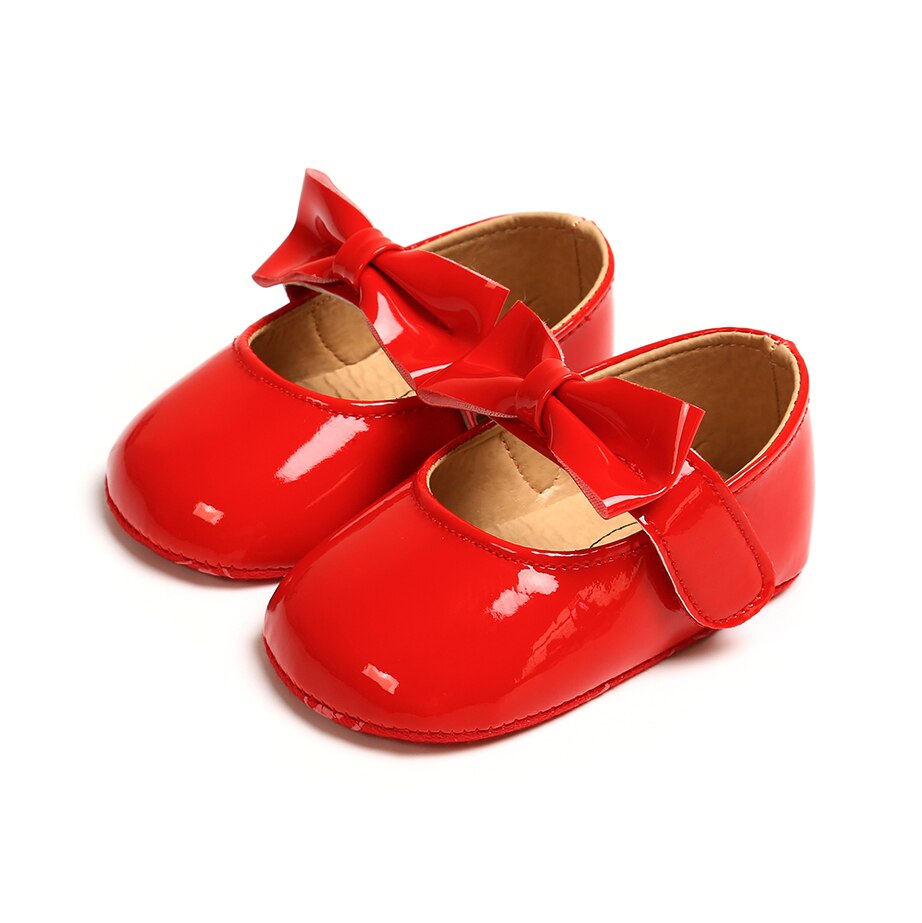 Newborn Toddler Baby Girl Shoes PU leather Buckle First Walkers With Bow Red Black Pink White Soft Soled Non-slip Crib Shoes