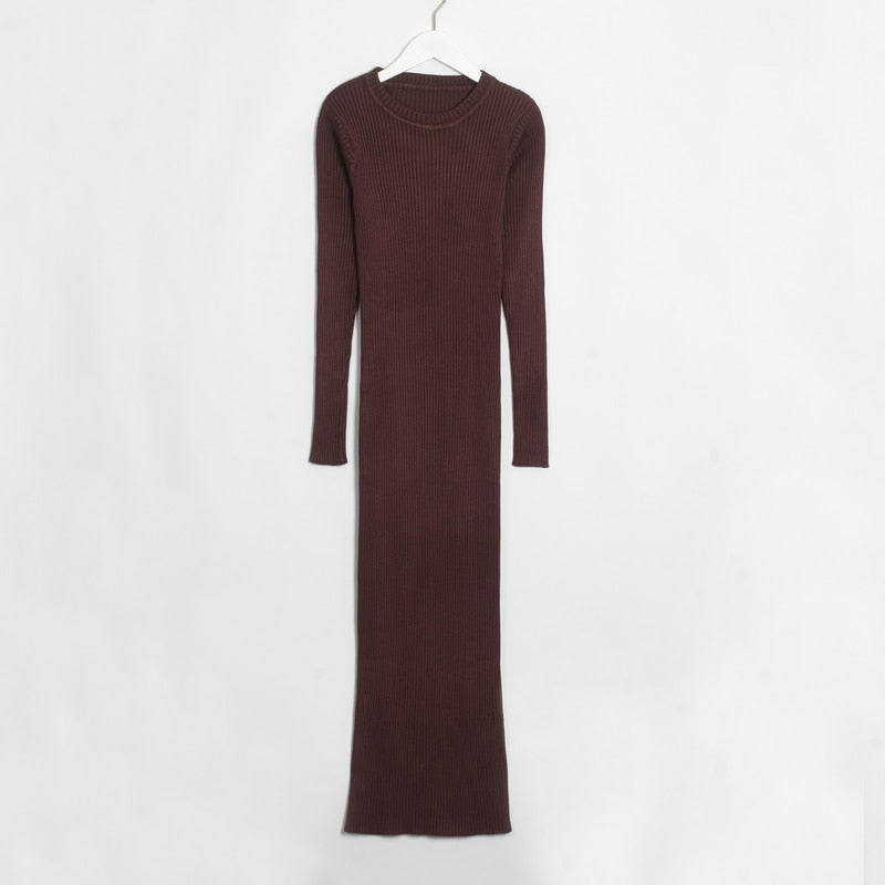 Wixra Women Sweater Dress All Base Match Slim Female O-neck Full Sleeve Mid-calf Knit Dresses Ladies 2019 Autumn Winter