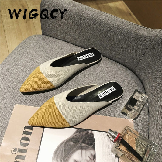 Women's Slippers Fashion Knitting Pointed Women Half Slides Mules Loafers Casual Slipper Female Summer Shoes Flat Sandals