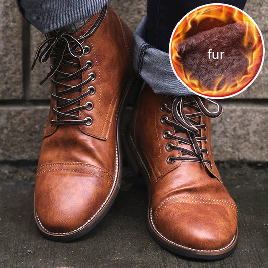 Masorini Men Pu Leather Lace-up Men Shoes High Quality Men Vintage British Military Boots Autumn Winter Plus Size 47 48 BRM-060
