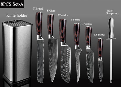 XITUO Kitchen Chef Set Knife Stainless Steel Knife Holder Santoku Utility Cut Cleaver Bread Paring Knives Scissors Cooking Tools