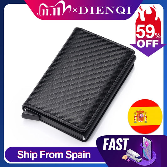 DIENQI Carbon Fiber RFID Blocking Men's Credit Card Holder Leather Bank Card Wallet Case Cardholder Protection Purse For Women