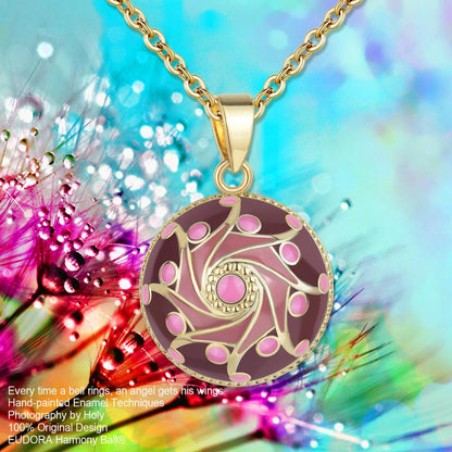 EUDORA Original Enamel Craft Pink Harmony Ball Musical Pendant Universe Planet Necklace For Mom Baby Pregnancy Jewelry Gift Idea