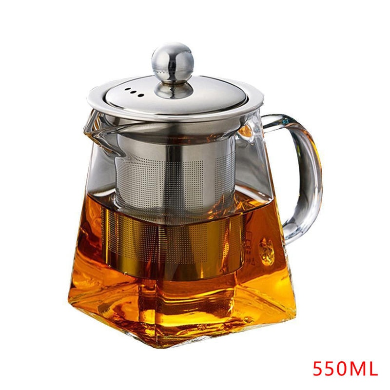 Heat Resistant Glass Teapot With Stainless Steel Infuser Heated Container Tea Pot Good Clear Kettle Square Filter Baskets