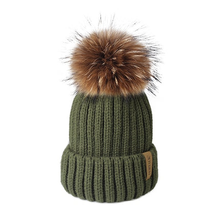 Furtalk Real Fur pompom Beanie Hat Women Winter Knitted Hat Warm Real Big Raccoon Pom Pom Hat for Female