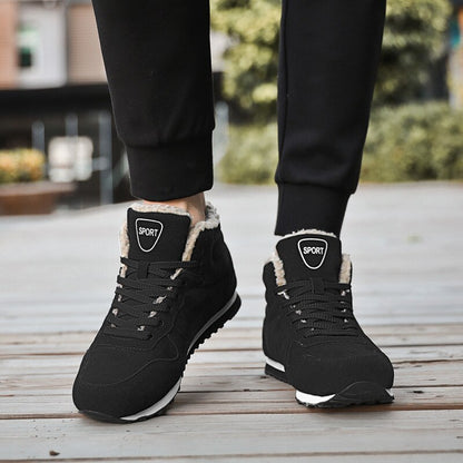 Winter Men Shoes Black Sneakers Keep Warm Fur Lace Up Ankle Boots Short Plush Men's Snow Boots Winter Work Shoes Hombre Botas