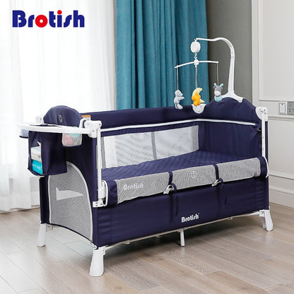 Multifunctional Baby Crib Foldable Baby Bed With Diaper Table Cradle Rocker Kid Game Bed Portable Baby Crib For 0-6 Years Kids