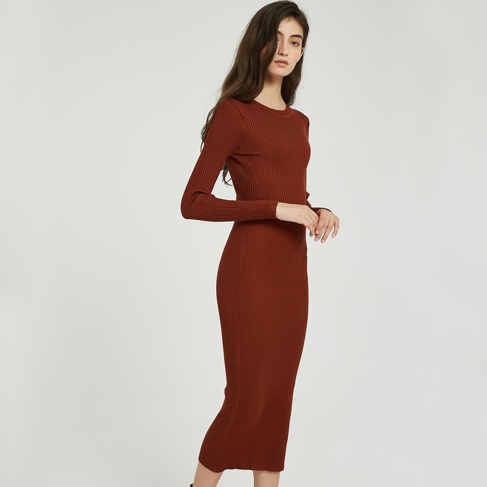 Wixra Women Sweater Dress All Base Match Slim Female O-neck Full Sleeve Mid-calf Knit Dresses Ladies 2019 Autumn Winter