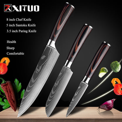 XITUO 8"inch japanese kitchen knives Laser Damascus pattern chef knife Sharp Santoku Cleaver Slicing Utility Knives tool EDC New