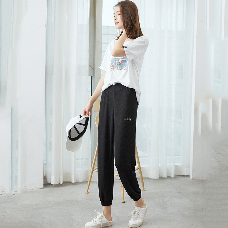 Soft Women Home Pants Casual Ankle-Length Sleep Pants Lounge Wear Women Pajama Pants Elastic Harem Pants Outwear Loose Trousers