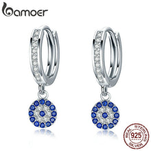 將圖片載入圖庫檢視器 BAMOER Genuine 925 Sterling Silver Round Blue Clear Cubic Zircon Crystal Drop Earrings for Women Authentic Silver Jewelry SCE058
