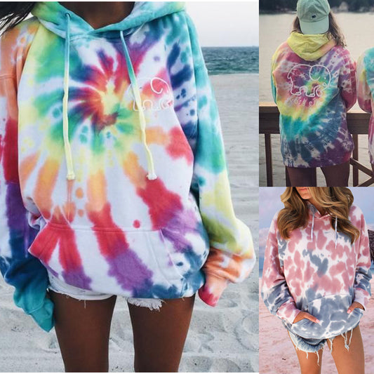 Women's Tie Dye Hoodie Sweater Drawstring Autumn Winter Ladies Baggy Hooded Jumper Pull Femme Tie Colorful Dyeing Fashion and leisure Coat
