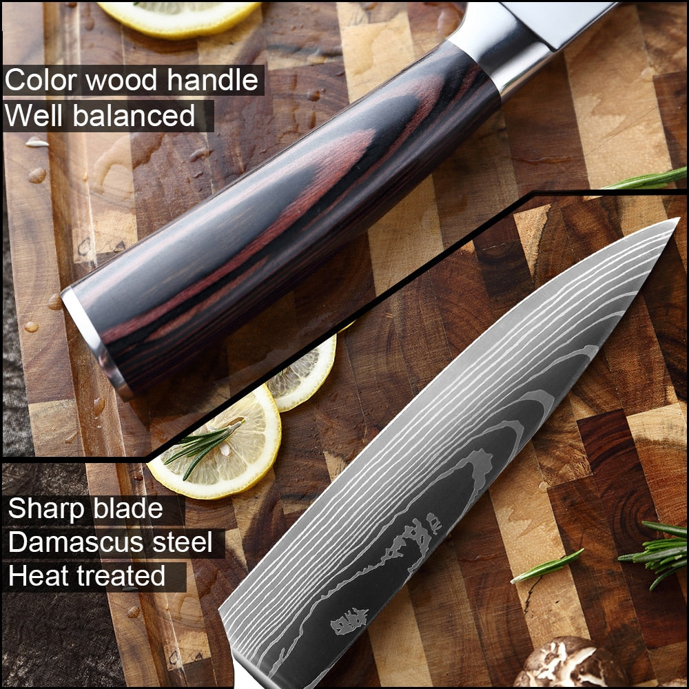 XITUO 8"inch japanese kitchen knives Laser Damascus pattern chef knife Sharp Santoku Cleaver Slicing Utility Knives tool EDC New