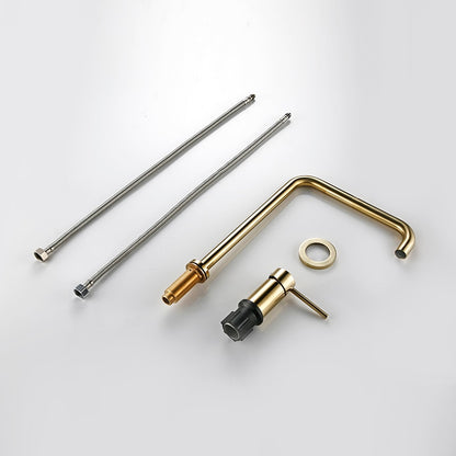 Brush Gold Sdolid Brass Single Handle Kitchen Mixer Tap 360 Degree Swivel Spout Brushed Gold 2 hole Deck Mounted Sink Faucet