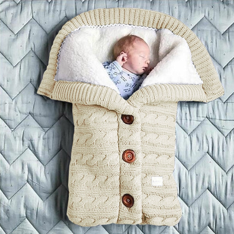 Newborn Baby Winter Warm Sleeping Bags Infant Button Knit Swaddle Wrap Swaddling Stroller Wrap Toddler Blanket baby Sleeping Bag