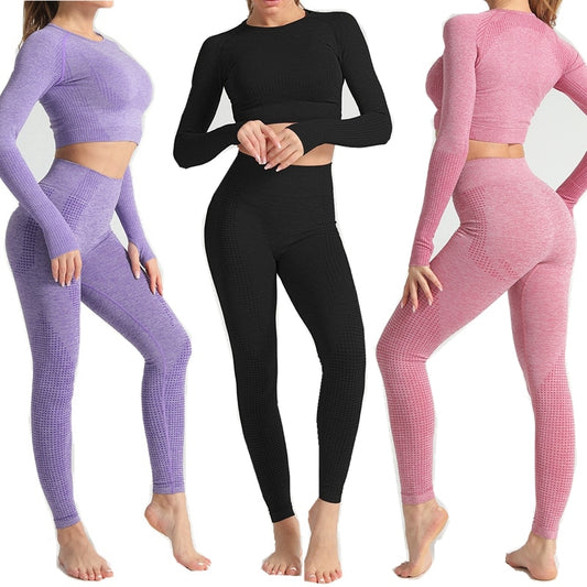 Women Seamless yoga set Fitness Sports Suits GYM Cloth Yoga Long Sleeve Shirts High Waist Running Leggings Workout Pants Shirts