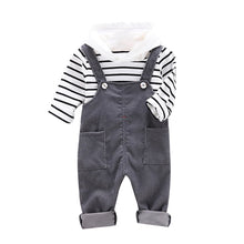 Charger l&#39;image dans la galerie, Autumn Baby Boy Clothes 2pcs Long Sleeve Striped Hoodie Sweatshirt+Strap Trousers Pants Casual Baby Clothes Sets
