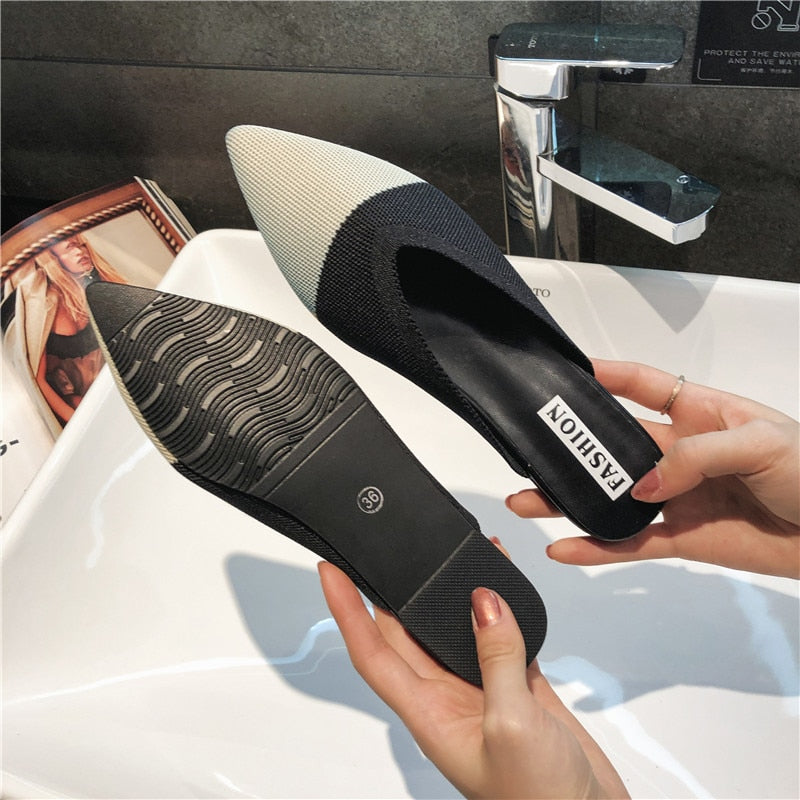 Women's Slippers Fashion Knitting Pointed Women Half Slides Mules Loafers Casual Slipper Female Summer Shoes Flat Sandals