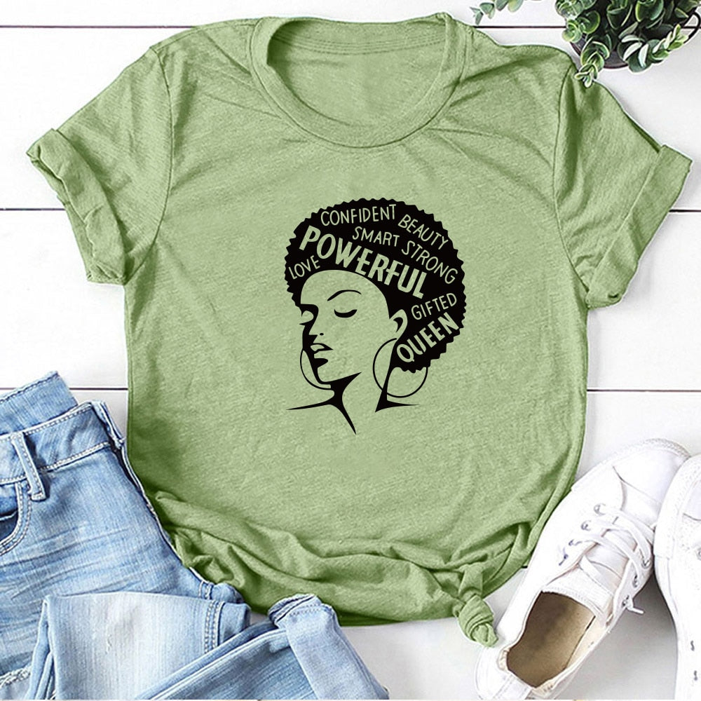 Graphic T-shirts Women Summer Slim Kawaii Women T Shirt Polyester High Quality Female Print Powerful Girl Independence Day T-shirt