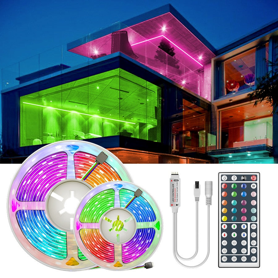 LED Strip Light RGB 5050 SMD 2835 Flexible Ribbon fita led light strip RGB 5M 10M 15M Tape Diode DC 12V+ Remote Control +Adapter