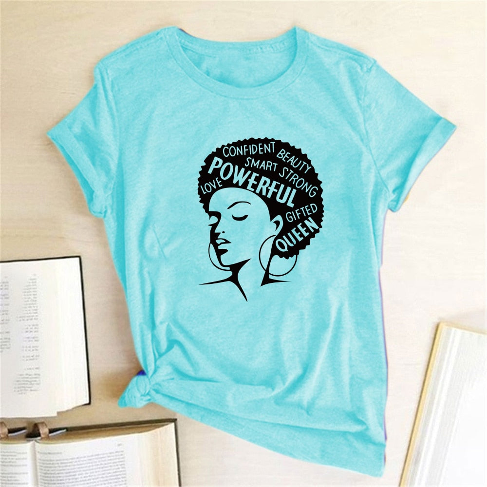 Graphic T-shirts Women Summer Slim Kawaii Women T Shirt Polyester High Quality Female Print Powerful Girl Independence Day T-shirt