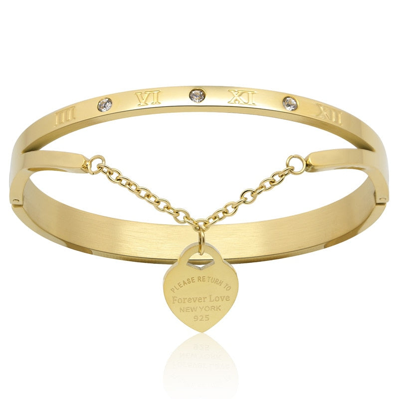Design Luxury Brand Bracelet Women Hanging Heart Label Forever Love Pulseira Titanium steel Bangle & Bracelets For Women Jewelry