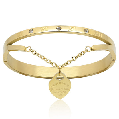Design Luxury Brand Bracelet Women Hanging Heart Label Forever Love Pulseira Titanium steel Bangle & Bracelets For Women Jewelry