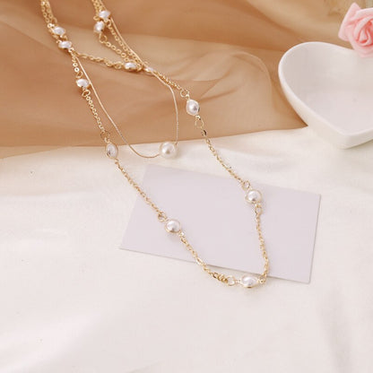 Exquisite Women Necklaces Pearl Clavicle Chain Multilayer Gold Necklace Set Glamour Fashion Wedding Party Jewelry