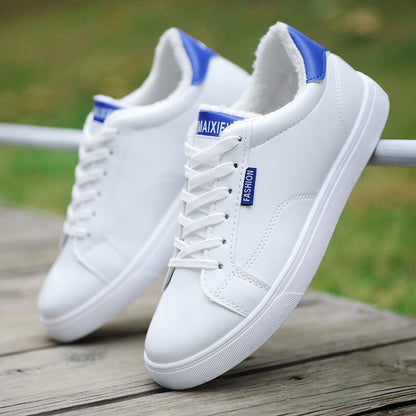 Men's White Sneakers Plus Velvet Warm Winter Shoes For Men Shoes Casual Lace Up PU Leather Ankle Boots
