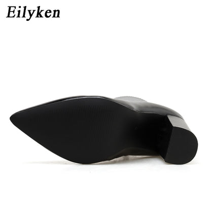 Eilyken Women PU Leather Ankle Boots Thick Heels Pointed Toe Night Club Party Shoes Woman Basic Boots Office Pumps size 41 42