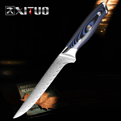 XITUO Damascus Chef Knife Professional Japan Sankotu Cleaver Boning Gyuto Kitchen Knife Cooking Tool Exquisite Plum Rivet Handle